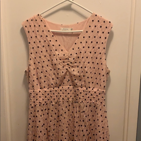 Pale pink lace dress with black polka dots